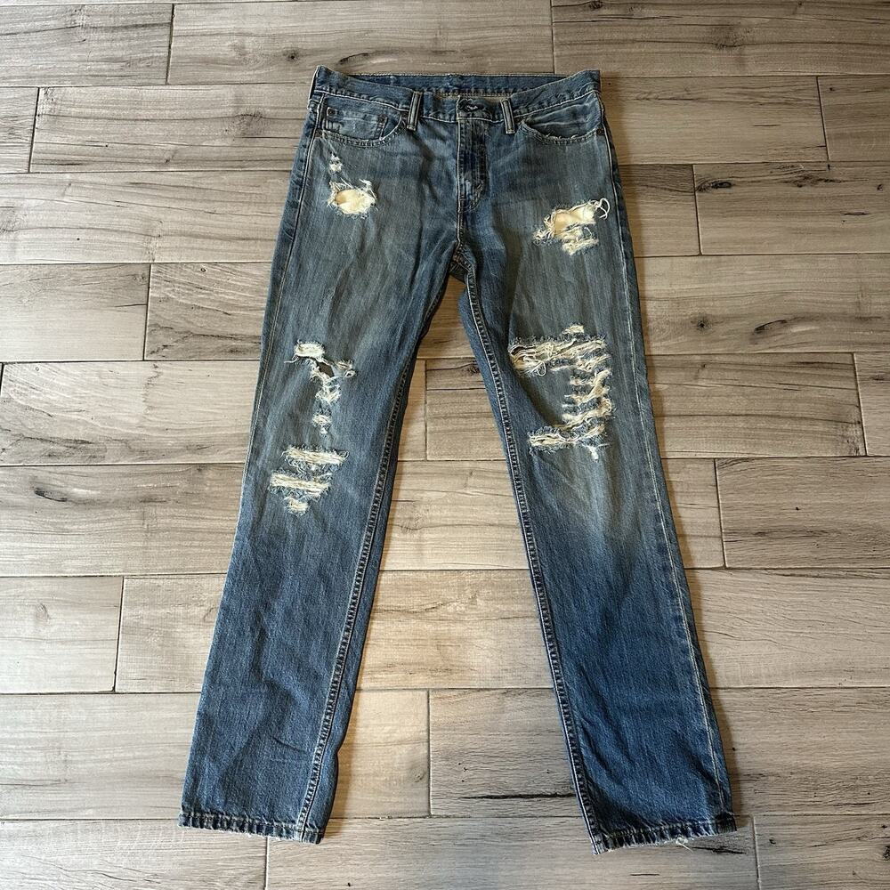 Levi’s 511 Men's Denim Blue Jeans Size 32x32 Distressed List Wash Red Tab